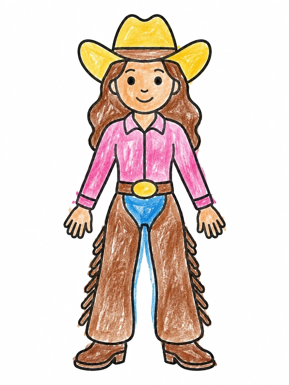 Colored example of the Cheerful Cowgirl In Fringe Chaps coloring page