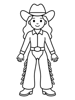 Free printable Cheerful Cowgirl In Fringe Chaps coloring page