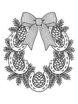 Free printable Rustic Horseshoe Christmas Wreath coloring page