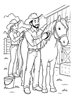 Free printable Cowboy And Cowgirl Grooming Horse coloring page