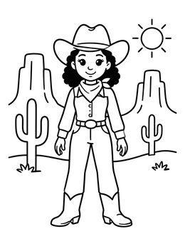 Free printable Cowgirl In The Desert Valley coloring page