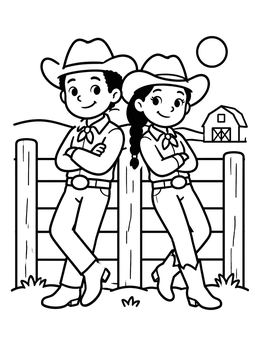 Free printable Cowboy And Cowgirl At Fence coloring page
