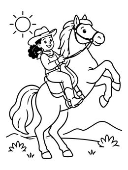 Free printable Cowgirl Riding A Rearing Horse coloring page