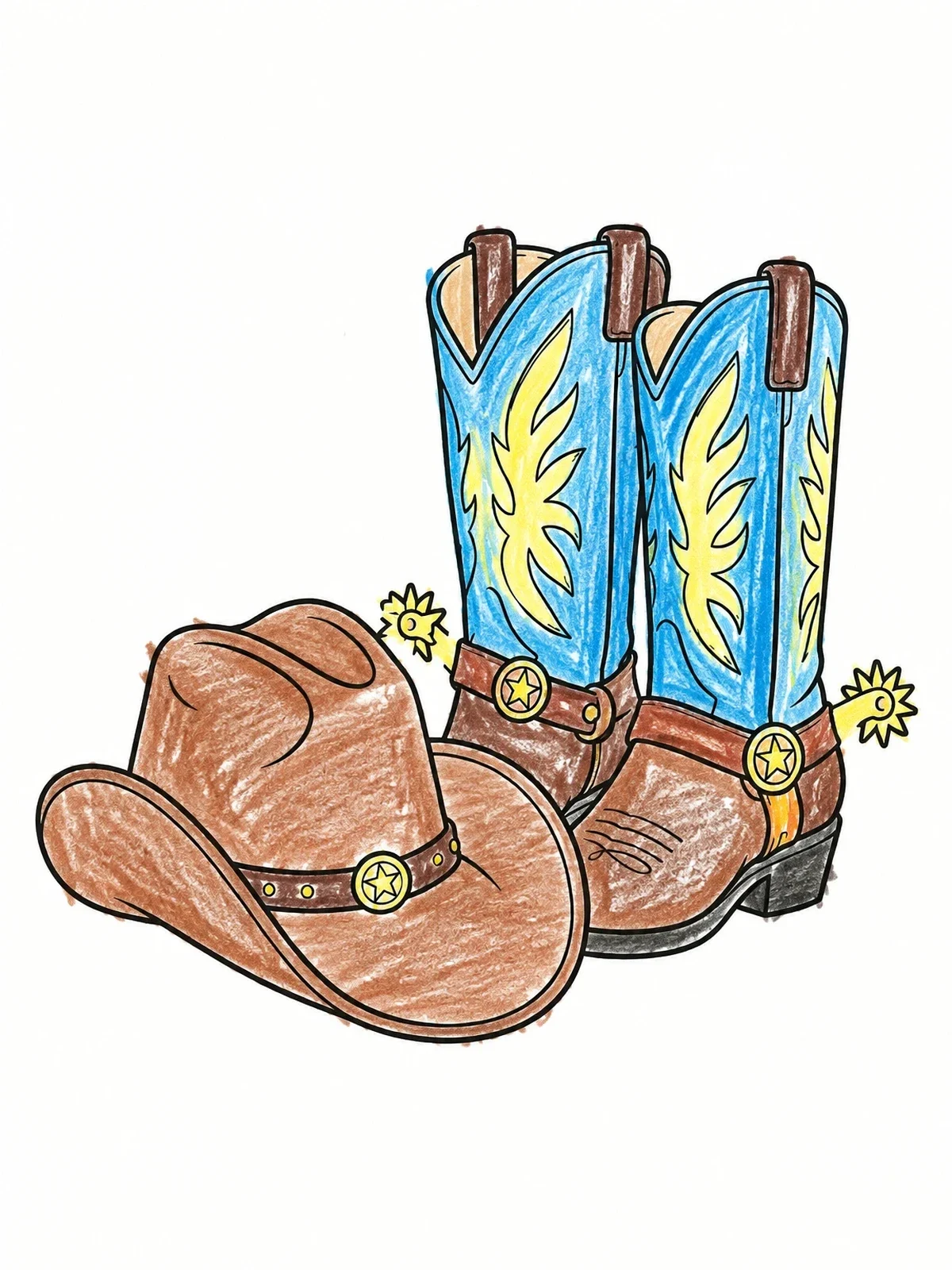 Colored example of the Cowboy Hat And Western Boots coloring page
