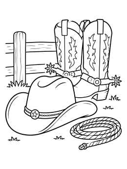 Free printable Cowboy Hat With Boots And Lasso coloring page