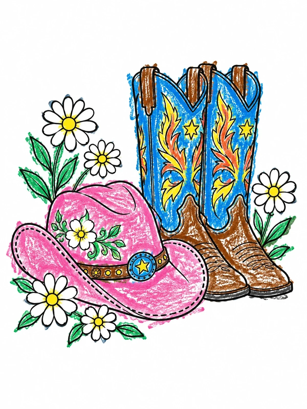 Colored example of the Cowgirl Hat And Western Boots coloring page