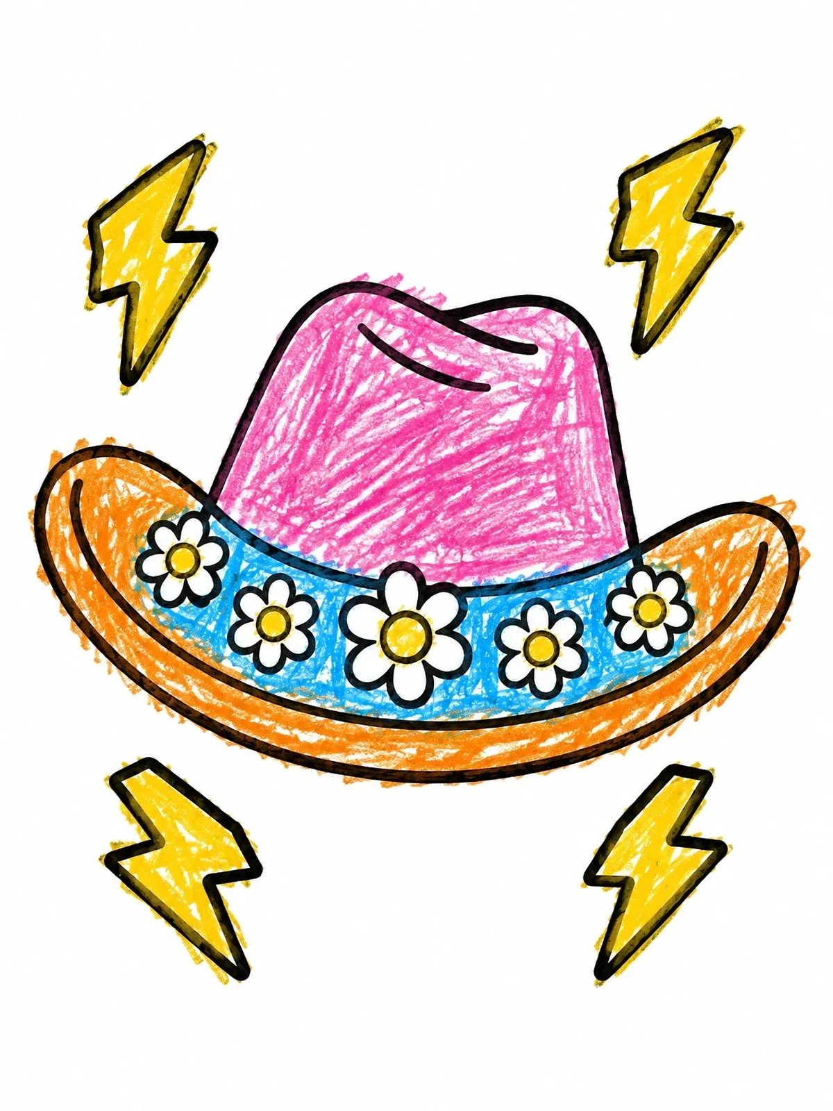 Colored example of the Cowgirl Hat With Flowers And Lightning coloring page