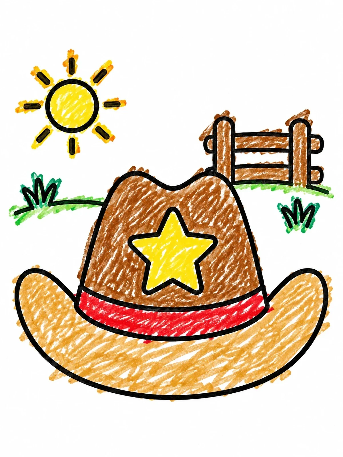 Colored example of the Sheriff Hat On The Ranch coloring page