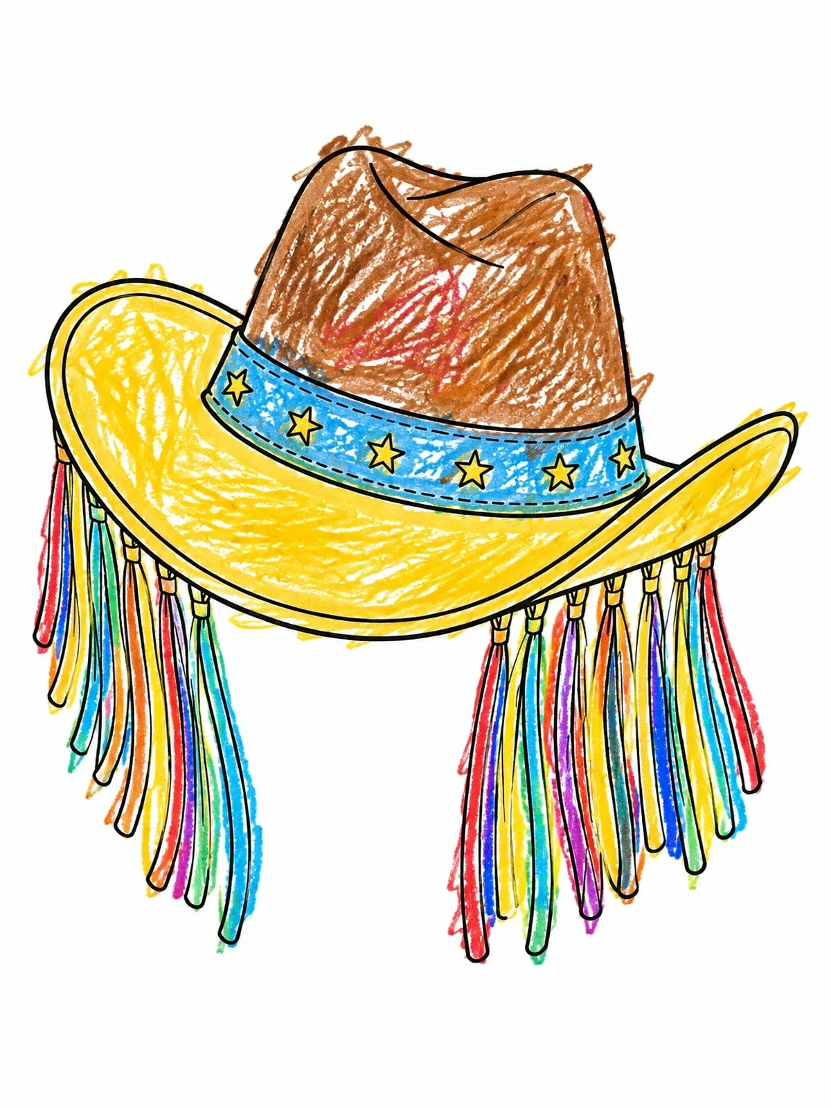 Colored example of the Cowboy Hat With Star Band And Fringe coloring page