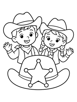 Free printable Cowboy Hat With Cheerful Kids coloring page
