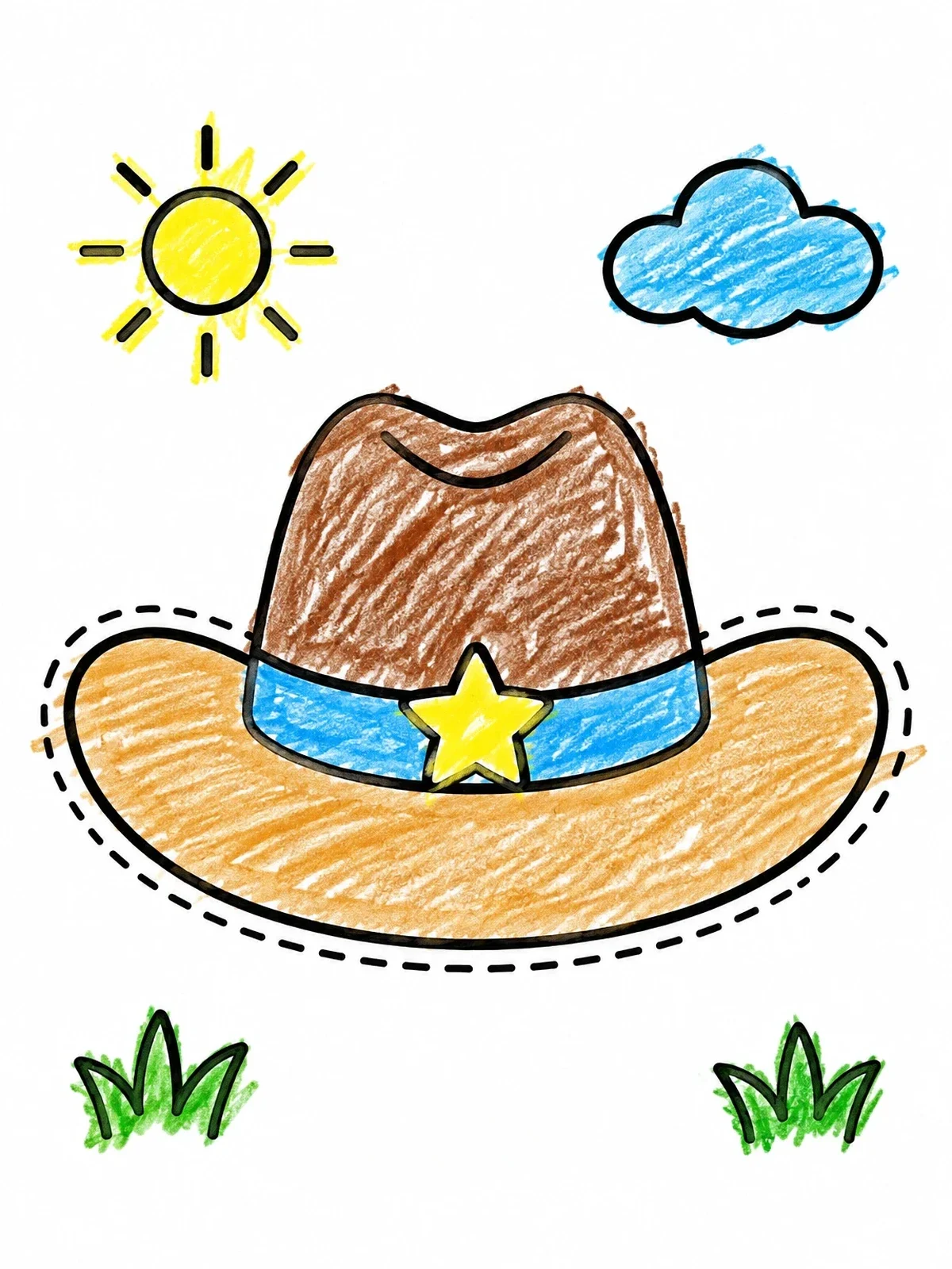 Colored example of the Cowboy Hat With Star Badge coloring page
