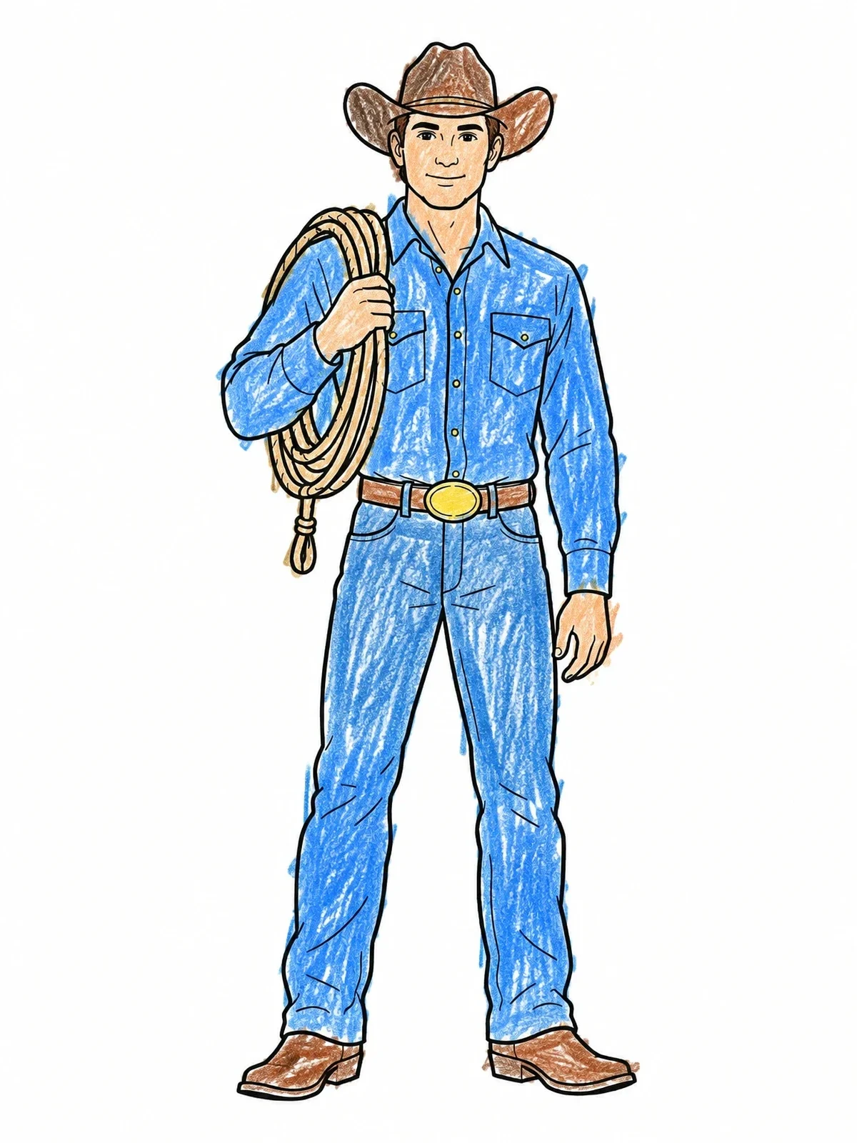 Colored example of the Cowboy Holding A Lariat Rope coloring page