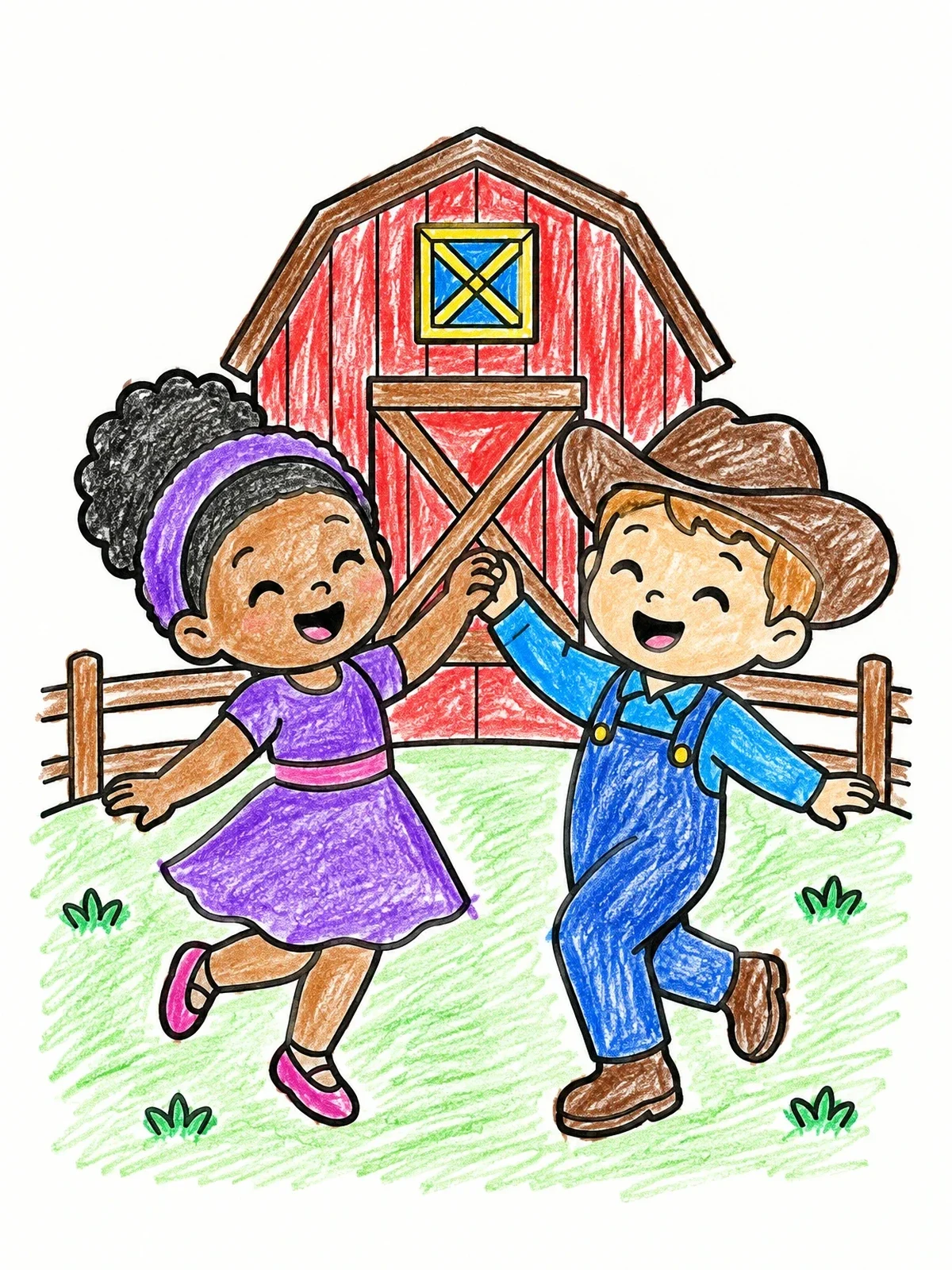 Colored example of the Children Dancing At The Barn coloring page