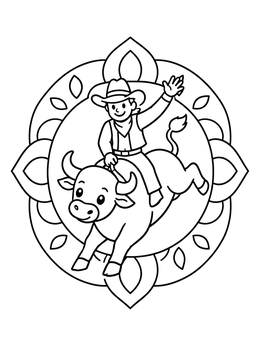 Free printable Cowboy Riding A Playful Bull coloring page