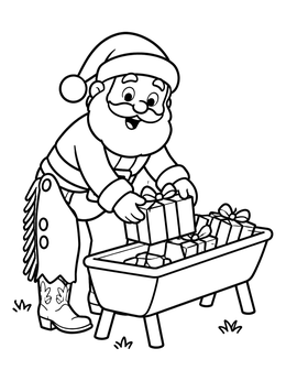 Free printable Cowboy Santa Filling A Feed Trough coloring page