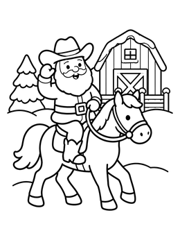 Free printable Cowboy Santa Riding A Horse coloring page