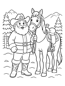 Free printable Cowboy Santa With His Horse coloring page