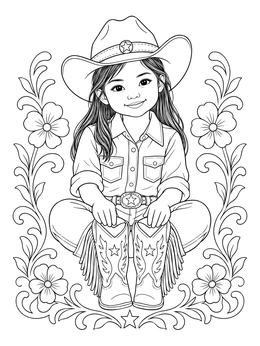 Young Cowgirl in Fringed Boots coloring page