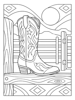 Free printable Cowgirl Boot On Wooden Fence coloring page