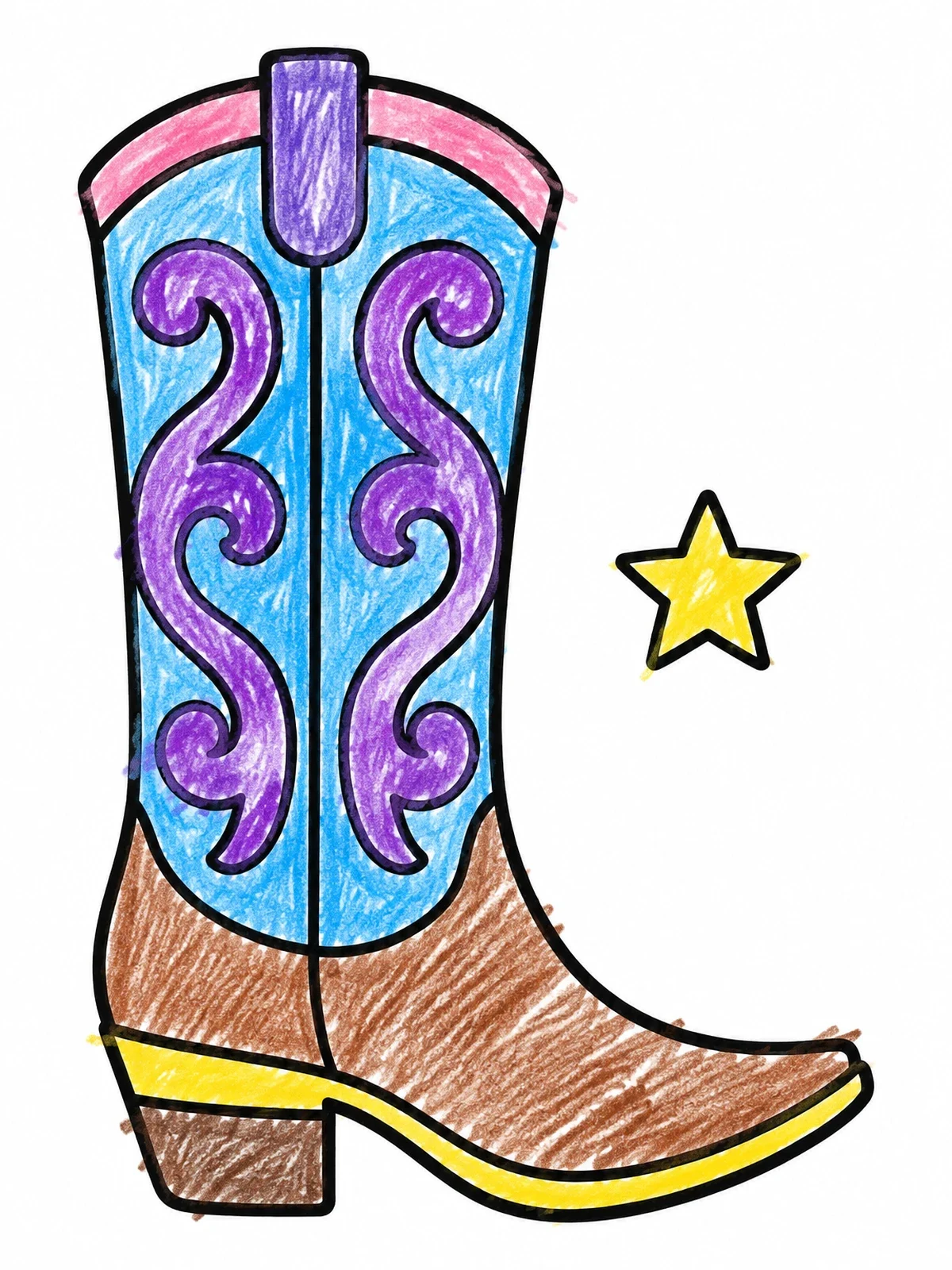 Colored example of the Cowgirl Boot With Swirl Patterns coloring page