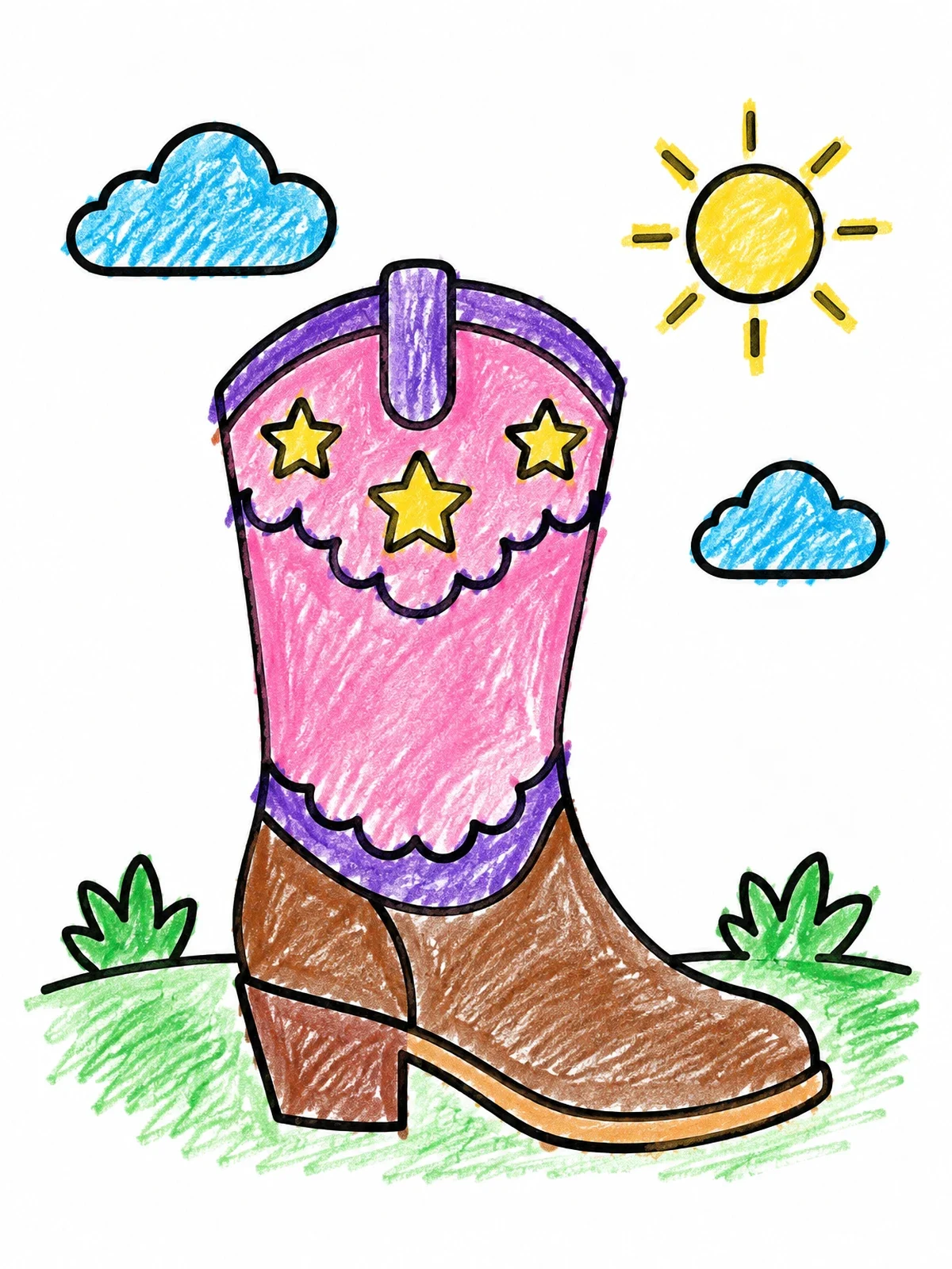 Colored example of the Cowgirl Boot With Stars coloring page