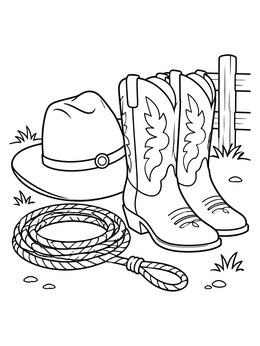 Free printable Cowgirl Boots With Hat And Lasso coloring page