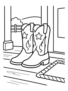 Free printable Cowgirl Boots On Ranch Porch coloring page