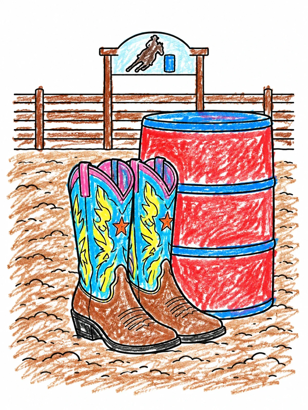 Colored example of the Cowgirl Boots By The Rodeo Barrel coloring page