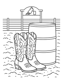 Free printable Cowgirl Boots By The Rodeo Barrel coloring page