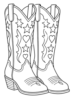 Free printable Cowgirl Boots With Stars And Hearts coloring page