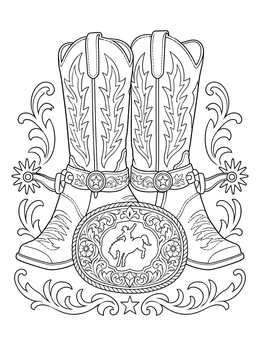 Free printable Western Boots And Rodeo Belt Buckle coloring page