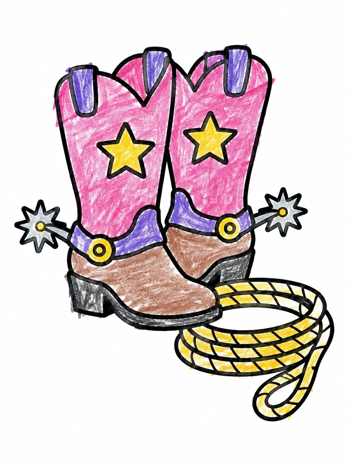 Colored example of the Cowgirl Boots With Spurs And Lasso coloring page