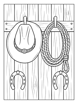Free printable Cowboy Hat And Lasso On Barn Wall coloring page