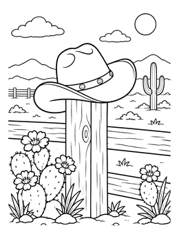 Free printable Cowboy Hat On Fence Post coloring page