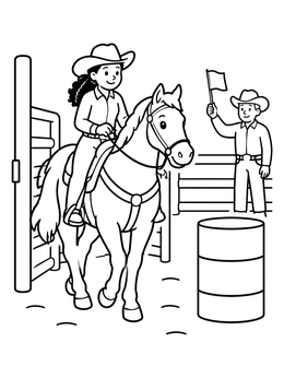 Free printable Cowgirl Entering The Rodeo Arena coloring page