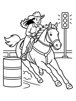 Free printable Cowgirl Galloping Past The Finish Line coloring page