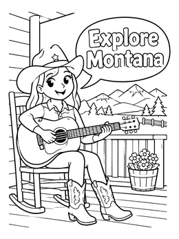 Free printable Cowgirl Playing Guitar In Montana coloring page