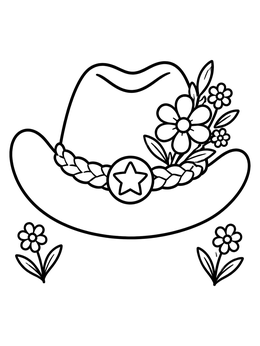 Free printable Cowgirl Hat With Wildflowers coloring page