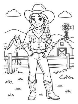 Free printable Cowgirl On The Ranch coloring page