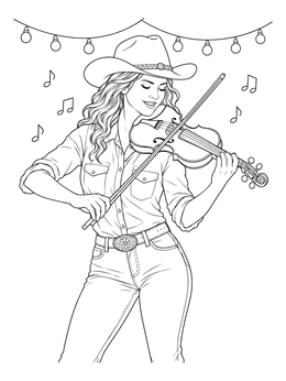 Free printable Cowgirl Playing Country Fiddle coloring page