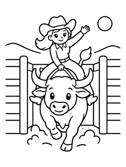 Free printable Cowgirl Riding A Rodeo Bull coloring page