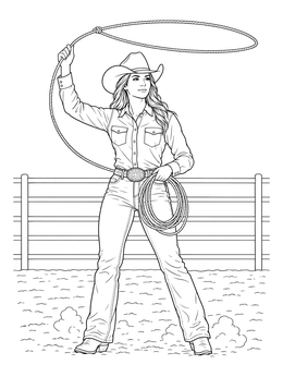 Free printable Cowgirl Spinning Lasso In Arena coloring page