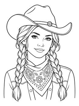 Free printable Cowgirl With Braids And Bandana coloring page