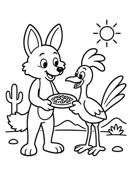 Free printable Coyote And Roadrunner Sharing Food coloring page