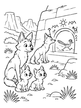 Free printable Coyote Family And Speedy Roadrunner coloring page