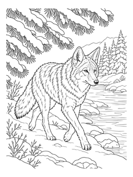 Free printable Coyote On A Snowy Riverbank coloring page