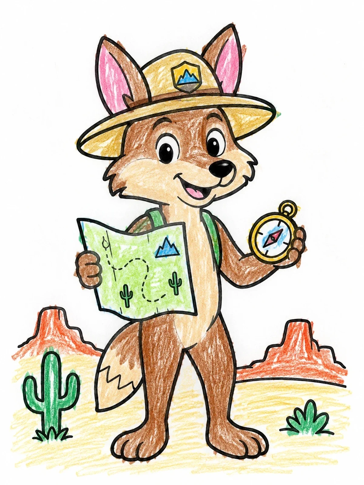 Colored example of the Coyote Ranger With Map And Compass coloring page