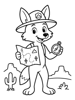 Free printable Coyote Ranger With Map And Compass coloring page