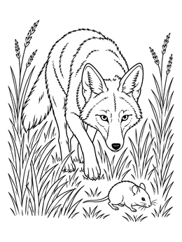 Free printable Coyote Stalking A Field Mouse coloring page