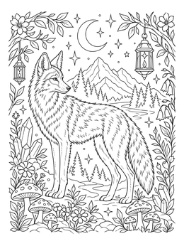 Free printable Coyote Under A Crescent Moon coloring page